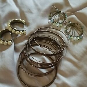 Elegant Pearl and Beaded Earrings with Bangles Set